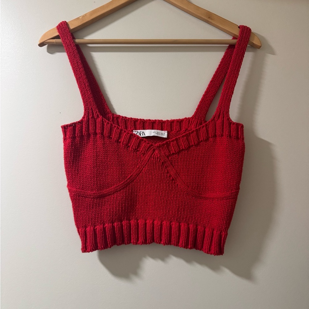 Zara Vibrant Red Knit Tank Top